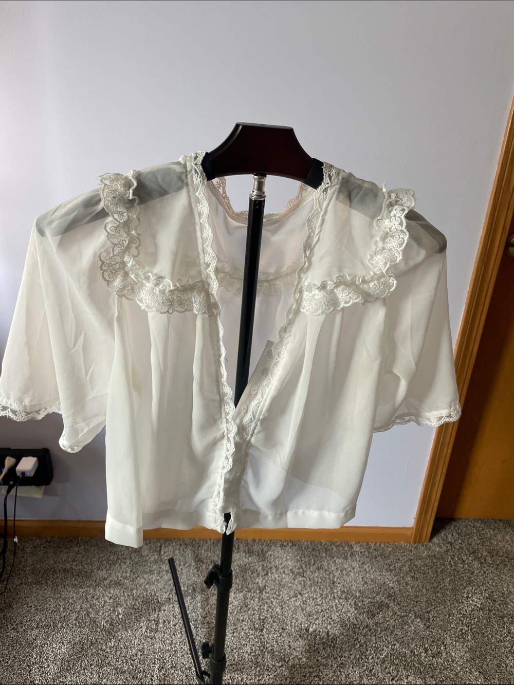Lace-Trim Ivory Sheer Women's Blouse